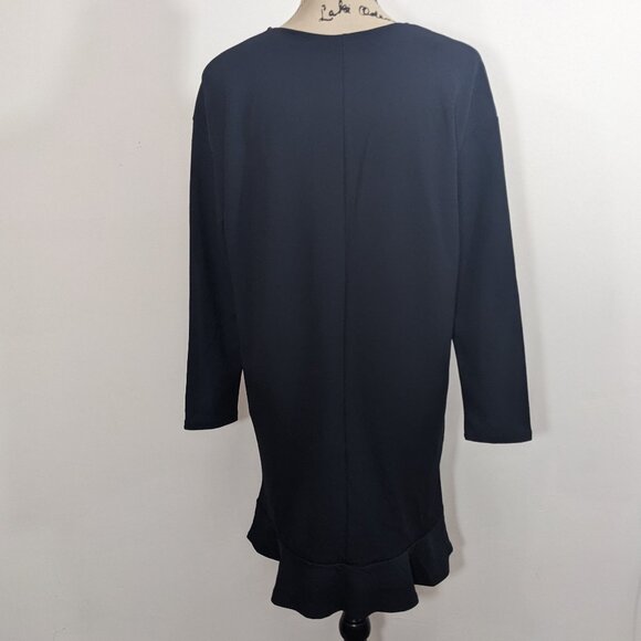 Zara Woman Basic Black Long Sleeve Embroidered Floral Shift Dress Ruffle Hem S - Picture 6 of 10